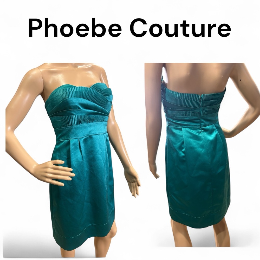 Phoebe Couture Teal Strapless Pleated Bodice Cocktail Dress Women’s 4